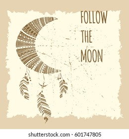 Vector handdrawn illustration of Moon dream catcher in doodle style
