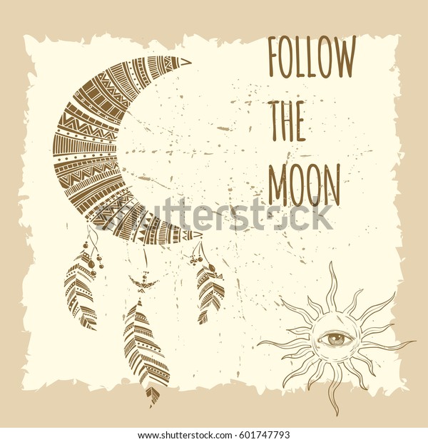 Vector handdrawn illustration of Moon dream catcher
in doodle style