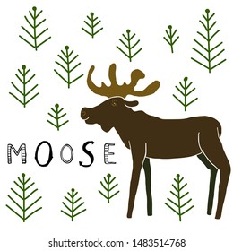 Vector handdrawn illustration with a moose and a word "Moose".