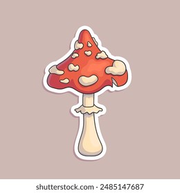 Vector hand-drawn illustration of mushroom isolated on white background. Funny cartoon sticker in doodle style.
