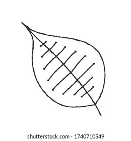 Ilustración con vectores de una hoja de planta en el estilo Doodle. Un contorno vacío aislado en un fondo blanco. Diseño sencillo para la reserva de recortes, libros de colores y diseño temático.
