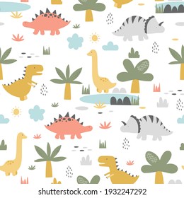 Hand Drawn Dinosaurs Tropical Plants Palm Stock Vector (Royalty Free ...