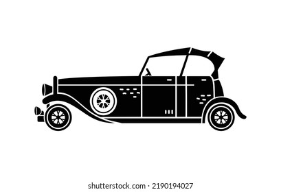 Vector hand-drawn illustration of a retro car. Personal vehicles.