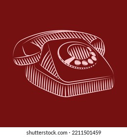 Vector hand-drawn illustration of the retro phone in vintage engraved style. rotary dial telephone. isolated.