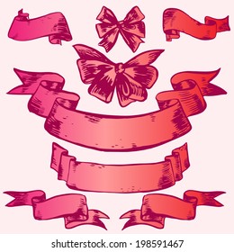 Vector hand-drawn illustration with ribbons