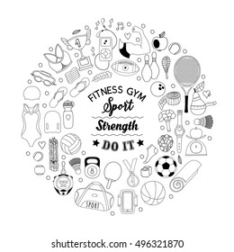 Vector handdrawn  illustration set of fitness and sport elements