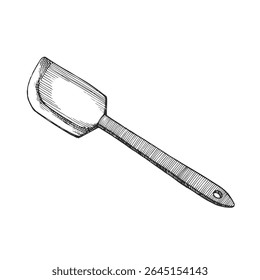 Ilustração à mão desenhada por vetor de uma espátula. Esboço preto e branco com ferramenta de cozinha.
