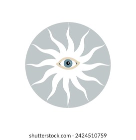 Vector hand-drawn illustration of the Sun with The All Seeing Eye. Spiritual composition isolated on a white background. 