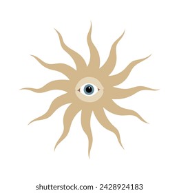 Vector hand-drawn illustration of the Sun with The All Seeing Eye. Spiritual composition isolated on a white background. 