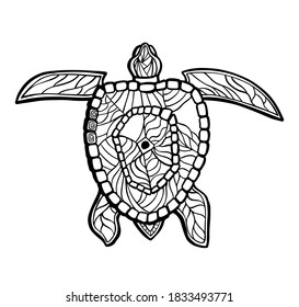 Vector hand-drawn illustration of a turtle. Anti - stress coloring book. Isolated background.