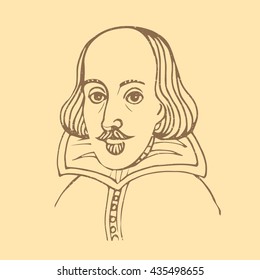 Vector hand-drawn illustration of William Shakespeare portrait isolated on sepia background