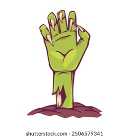 Vector hand-drawn illustration with the zombie hand bursting out of the grave