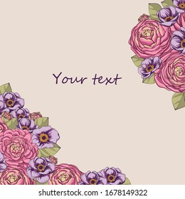 Vector hand-drawn image of flowers.
Greeting card.
Bouquet.