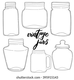 Vector handdrawn jars. Vintage collection. 