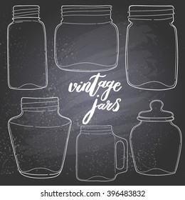 Vector handdrawn jars. Vintage collection.