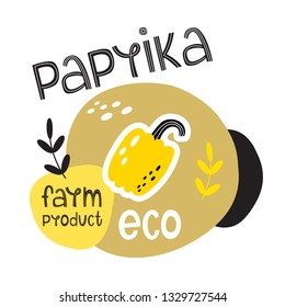 Vector hand-drawn label. Farm vegetables. Paprika eps 10