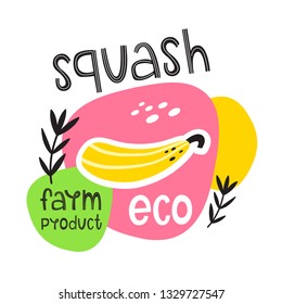Vector hand-drawn label. Farm vegetables. Squash eps 10