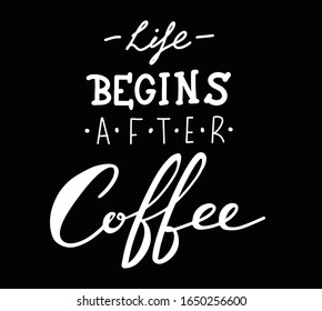 Vector hand-drawn lettering. Life begins after coffee inscription for prints and posters, menu design, invitation and greeting cards. Calligraphic and typographic collection, chalk design