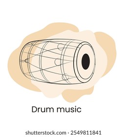 Vector hand-drawn line art of Drum, A vector illustration of Indian musical instrument, A outline art of drum set