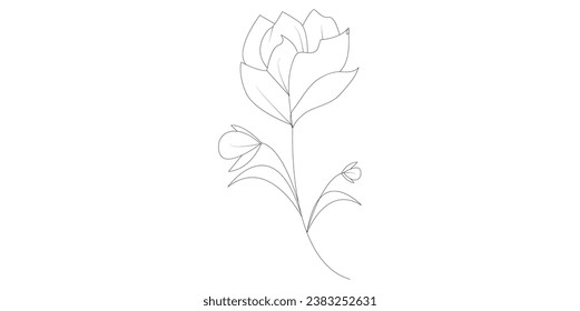 Diseño de flores de arte de línea o dibujado a mano por vectores