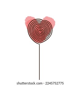 Ilustración de arte de la línea de vector para el día de San Valentín. Espiral lineal en forma de corazón. Punto acuarela. Razo de pincel rosa. Regalo por amante. Concepto de celebrar la festividad de todos los amantes. Amar