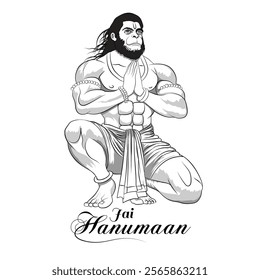 A vector hand-drawn line art of Lord Hanuman, A vector illustration of Hindu God, Hanuman worshiping Lord Ram drawing