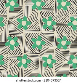 Vector hand-drawn line background with flower motif illustration seamless repeat pattern fashion home kitchen print fabric digital artwork