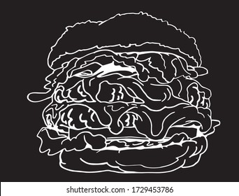 Vector hand-drawn lined sketch of hamburger,  illustration