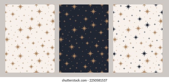 Vector hand-drawn magic bohemian seamless pattern set Constellations, sun, moon, magic stars mystical esoteric abstract background bundle