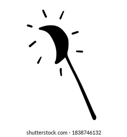 vector hand-drawn magic silhouette of wand with the moon. Doodle icon, sticker, print. attribute for a Halloween costume