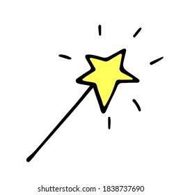 vector hand-drawn magic wand with a star. Doodle icon, sticker, print. attribute for a Halloween costume