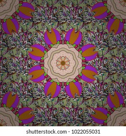 Vector hand-drawn mandala, colored abstract pattern on a neutral, black and beige colors.
