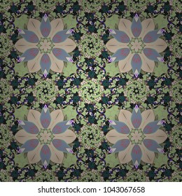 Vector hand-drawn mandala, colored abstract pattern on a neutral, beige and blue colors.