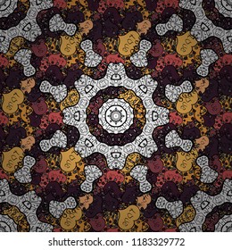 Vector hand-drawn mandala, colored abstract pattern on a black, white and purple colors.