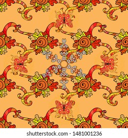 Vector hand-drawn mandala, colored abstract pattern on a black, orange and yellow colors.