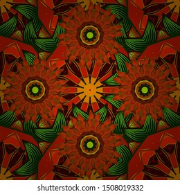 Vector hand-drawn mandala, colored abstract pattern on a brown, red and orange colors.