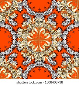 Vector hand-drawn mandala, colored abstract pattern on a white, orange and black colors.