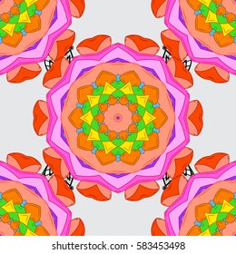 Vector hand-drawn mandala, colored abstract pattern on a background.