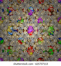 Vector hand-drawn mandala, colored abstract pattern on a colorful background.