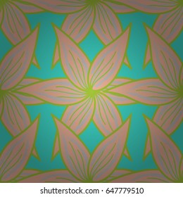 Vector hand-drawn mandala, colored abstract pattern on a blue background.