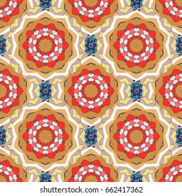 Vector hand-drawn mandala, colored abstract pattern background.