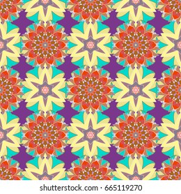 Vector hand-drawn mandala, colored abstract pattern on a background.