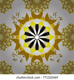 Vector hand-drawn mandala, colored abstract pattern on a white, yellow and beige colors.