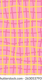 Vector hand-drawn minimalist cover template with pastel pink and yellow tones, wavy lines, checker pattern. Trendy, playful designs for social media, stationery, and branding.