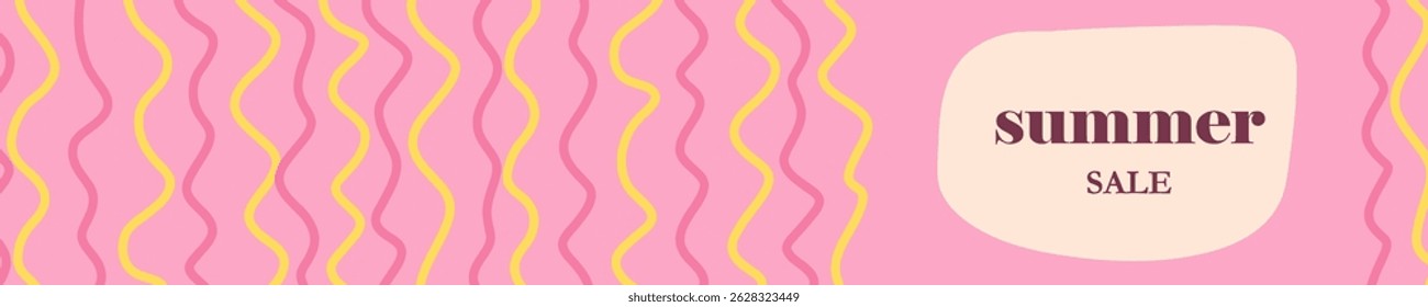 Vector hand-drawn minimalist horizontal summer sale cover template with pastel pink and yellow tones, wavy vertical lines Trendy, playful designs for social media, stationery, and branding