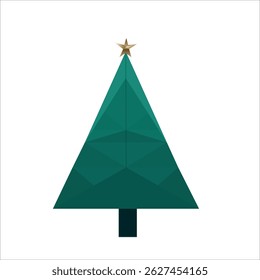 A vector hand-drawn minimalistic abstract illustration of an origami Christmas tree made using simple geometric shapes. Suitable for printing, wallpaper creation or digital projects. A fir tree