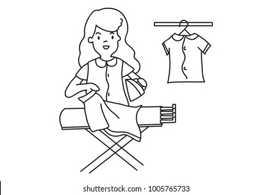 Vector hand-drawn, Mom is ironing