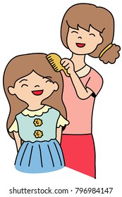 Vector hand-drawn Mother comb my hair to daughters.
