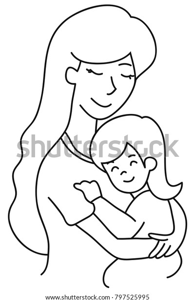 Vector Handdrawn Mother Hugging Daughter Stock Vector (Royalty Free