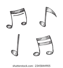 Vector hand-drawn music Illustration set. Detailed retro style musical note sketch. Vintage sketch element. Back to School.